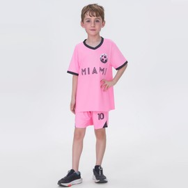 NITAFOX Soccer Jerseys for Kids Boys & Sports Fan Jerseys, Youth Futbol Training Shirt and Socks, 2-14 Years (US, Age, 10 Years, 11 Years, Pink0, Argentina2)