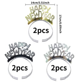 JOKILY Pack of 6 Happy New Year Headbands, 2024 New Year's Eve Party Headband, New Year's Eve Headband, Crown Headpiece, Silver Rhinestone, Glittering, New Year Celebration, Party Hair Accessories
