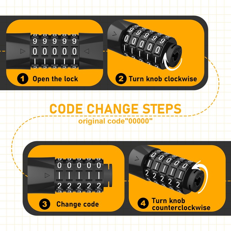 Honszex E Scooter Lock, 5-Digit Cable Lock for E Scooter/Scooter,