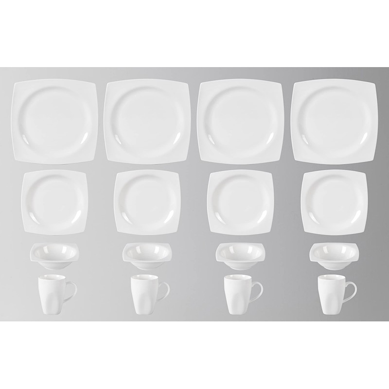 HomeVss, New Bone China Dinnerware Set, Rim Square Shape, 16pc