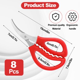 STRAYJO 8Pcs Seafood Scissors - Crab, Shrimp, Lobster Scissors in Stainless Steel (Red)