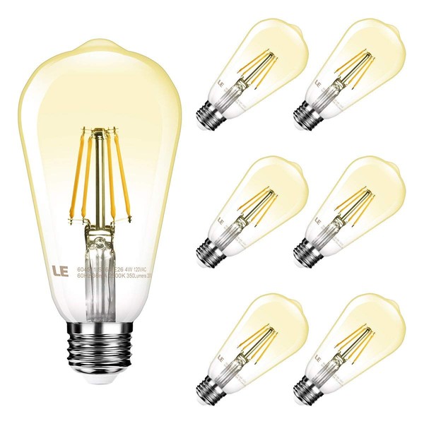 LE ST64 E26 Vintage Edison LED Bulbs, Dimmable, 4W 350