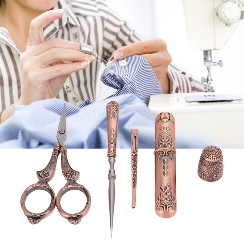 Embroidery Scissors Kit Red Ancient European Retro Style Stainless Steel