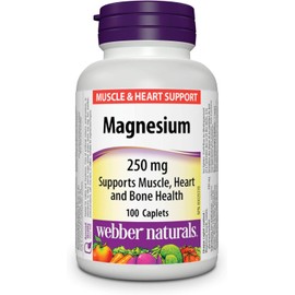 Webber Naturals Magnesium 250 mg, 100 Caplets, Supports Bone and Muscle Functions, Vegan
