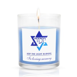 Yahrzeit Candles - Yahrzeit Memorial Candles, Jewish Sympathy 24 Hour Prayer Mourning Memory for Deceased, Jewish Remembrance Gift for Loss of a Loved One, Yahrtzeit Funeral Decoration Blue Soy Wax