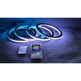 Ydzwavui 4PCS 10" APP Remote Control RGB Dream Color Chasing Flow LED Audio Speaker Rings Lights, Coaxial Speaker Rings, Easy Installation