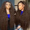 Aonou 34Inch 200 Density Chocolate Brown Deep Wave Lace Front