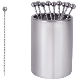 Lexenic 12Pack Metal Cocktail Picks + Holder Kit, Premium 304 Stainless Steel Cocktail Toothpicks,Reusable Skewers,Garnish Picks, Martini Picks for Olives Appetizers Fruit (12 Threads Silvery)