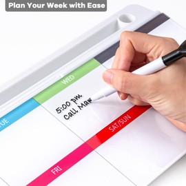 Varhomax Glass Weekly Dry Erase Desk White Board, Desktop to Do List Planner Whiteboard Calendar with Storage Caddy Memo for Home and Office, Colorful