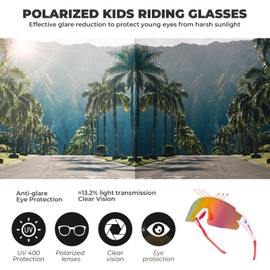 ROCKBROS Cycling Glasses Children's Sports Glasses Polarised Sunglasses UV400 Cycling Glasses Windproof TR90 for Boys Hiking Running, White (white 02)