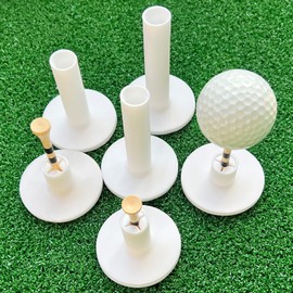 16-Piece Rubber Golf Tees for Mats,Driving Range & Indoor Golf Simulator - Universal Tees for Artificial Turf Mats with 6 Rubber Stands & 10 Bamboo Tees (White)