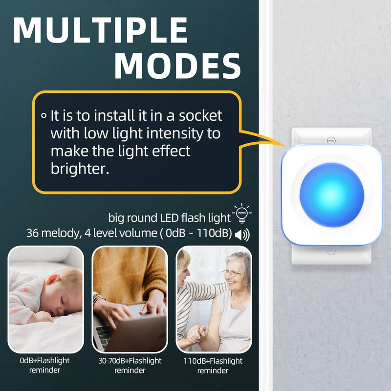 Wireless Doorbell 1200 feet Waterproof Door Bell with 2 Buttons