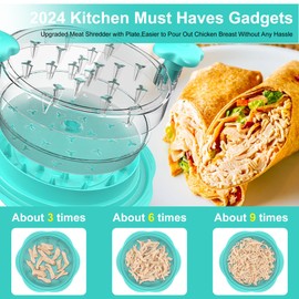Chicken Shredder with Separate Plate, Large Meat Shredder Tool Twist with Transparent Lid&Brush, Visible Manual Chicken Breast Shredder, Dishwasher Safe, Ergonomic Handle, Easy to Clean(Mint Green)