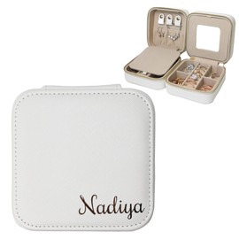 Customizable Leather Jewelry Box with Mirror, Travel Jewelry Case, Organizer for Women and Girls, Small White Box
