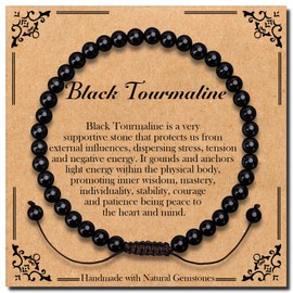 BONNY BOXX Braided Genuine 4mm Black Tourmaline - Stone of Protection - Bracelet, Elegant Handcrafted Natural Gemstone Crystal Bracelet Healing Power Energy Inspirational Gifts with Card for Unisex