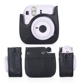 Phetium Instant Mini 12 Camera Protective Case Compatible with Instax Mini 12 11,PU Leather Bag with Pocket and Adjustable Shoulder Strap (Black)