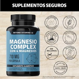 Beyond Vitamins | Magnesio Complex | CON 4 MAGNESIOS: Citrato, Glicinato, Gluconato y Óxido de Magnesio| 710 mg Puro por Cápsula | Suplemento Alimenti