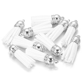 MSCFTFB - Kit de 100 borlas de gamuza sintética de 1.5 pulgadas para arete, collares, joyas, guirnaldas, llaveros, manualidades (blanco)