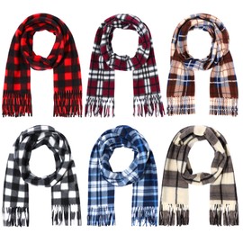 Wayyogh 6 PCS Buffalo Plaid Scarf Winter Buffalo Check Scarves Warm Long Blanket Scarf for Men Women Boys Girls Christmas Gifts