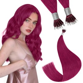 YoungSee Nano Ring Hair Extensions Magenta Hair Extensions Nano Human Hair Burgundy Nano Beads Hair Extensions Human Hair Colorful Nano Hair Extensions for School Nano Tip Hair 1g/s 25g 20inch