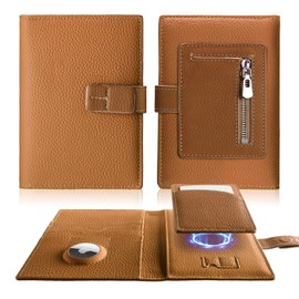 XquiziFit Full Grain Leather Passport Holder for Travel Women Men Passport Wallet with Airtag Slot RFID Blocking Travel Essentials Passport Cover Case Brown