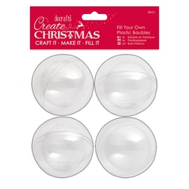 Papermania Create Christmas Plastic Clear Fillable Baubles 4 Pieces, 7cm, Craft, Decoration, Holidays, Tree Hanging, Seasonal Ornaments