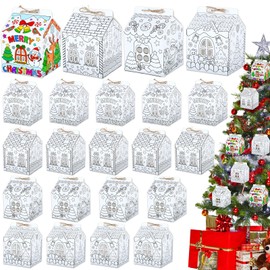 24 Set Christmas Gingerbread House Kit DIY Coloring Gingerbread House Kit Xmas Party Decor Christmas Craft Kit for Xmas Boy Girl Kid Holiday Fun Game Party Decoration Playtime 5.31x4.33x4.33In (White)