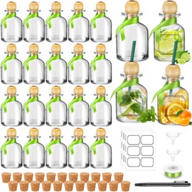 Hushee 24 Pcs Shot Glasses Patron Bottles with Cork Straw 3. 3 oz Mini Empty Tequila Bottles for Drinks Small Reusable Clear Glass Patron Shot Cups with Silk Ribbon Wedding Party Favors