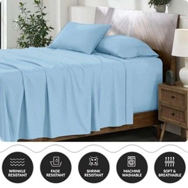 Extra Deep Pocket Sheets - Queen 4 Piece Sheet Set - Extra Deep Bed Sheets - Queen Size Sheets Deep Pocket - 18 to 24 Inch Extra Deep Pocket Fitted Sheet Set - Cotton Extra Deep Sheets Light Blue