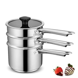 Mr. Right Double Boiler for Chocolate Melting, Stainless Steel Steamer Set with Glass Lid for Candle Making - Clear View while Cooking, Dishwasher & Oven Safe 3 Qts & 4 Pieces