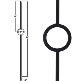 Contemporary Single Ring Stair Iron Balusters (Contractor Pack of 10) Modern Hollow One Ring Circle Metal Railing Spindles 1/2" x 44" Tall Real Satin Black NOT Matte