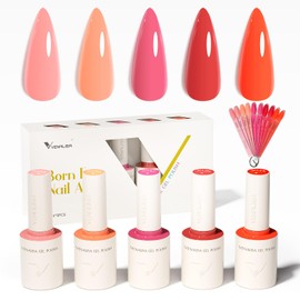 VENALISA Gel Nail Polish Set, 5 Colors 10ML Gel Polish Kit Red Nude Pink Coral Orange Soak Off Salon Manicure DIY at Home Nail Art For Girls Women