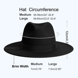 Wide Brim Fedora Hats for Women & Men Classic Dress Panama Hat Adjustable Felt Hat with Band