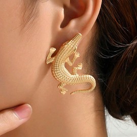 Exaggerated Gold Crocodile Drop Dangle Earrings for Women Charm Animal Pendant Earrings Punk Statement Stud Earrings Jewelry Gifts (Gold)