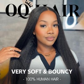 OQ HAIR 9x6 M-Cap Kinky Straight Wear Go Glueless Wig Human Hair Pre Plucked Pre Cut 180% Density Yaki Straight Glueless Wig HD Lace Pre Bleached Tiny Knots Human Hair Wigs For Women 18 Inch