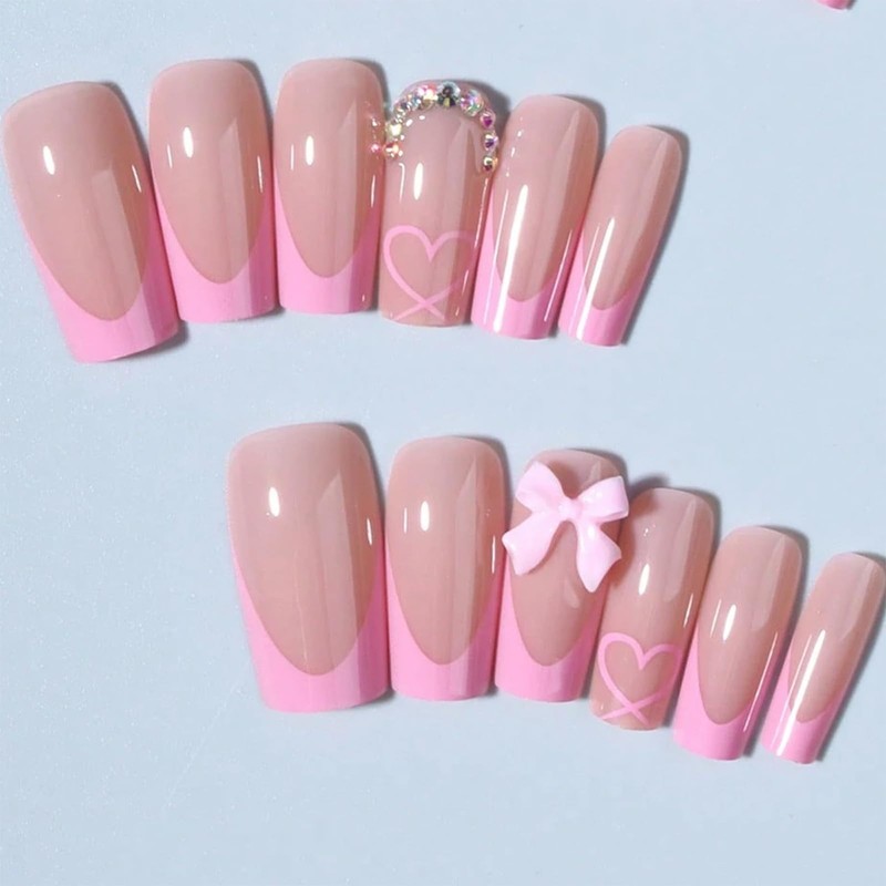 GlamRays 24 Piece French Tip Sticker Nails, Long Coffin Shape,