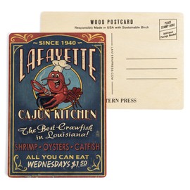 Lafayette, Louisiana, Cajun Kitchen Vintage Sign (4x6 Birch Wood Postcards, 2-Pack Stationary, Rustic Home Wall Decor)