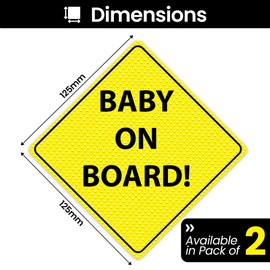 RDLCAR Baby on Board Sign for Car - Premium Baby on Board Sign - 2 Pack Stickers 125 x 125 - Durable, Visible Baby on Board Sticker for Car - Ideal for Baby on Board Child Safety