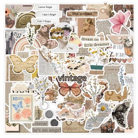 Vintage Sticker Aesthetic Stickers 60 Pieces Retro Vinyl Stickers for Kindle Scrapbook Laptop Helmet Case (C)