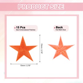 sourcing map 15Pcs Iron on Star Patches, Sew on Star Embroidered Patches, Decorative Repair Patch Applique for DIY Crafts Backpacks Bags Hats Clothes, 70mm Orange