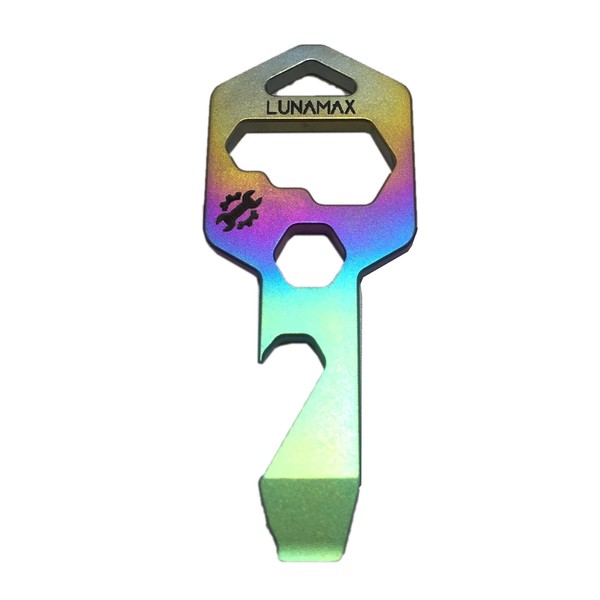 Lunamax Mighty Key-TITANIUM 8 in 1 Multi-Tool for Keychain- Strong, Lightweight, All- in-One Bottle Opener, Flathead Screwdriver, Wrench, Box Cutter, and Hex Driver (Black)