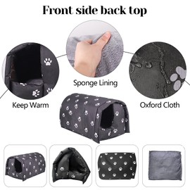 Fhiny Stray Cats Shelter, Waterproof Outdoor Cat House Foldable Warm Pet Cave for Winter Wild Animal Tent Bed Anti-Slip Kitten Cave for Feral Cat Dog Puppy Weatherproof Black (L:21.7"×16"×14.5")