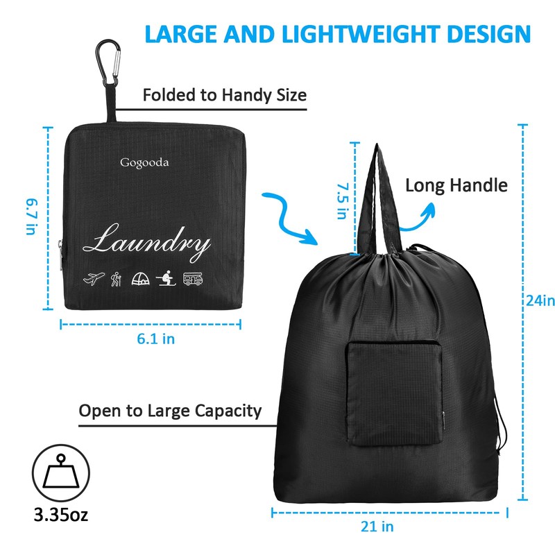 GOGOODA Travel Laundry Bags with Drawstring Closure XL Large Foldable
