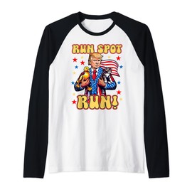 Funny trump run Harris spot run dog debate election 2024 Raglan Baseball Tee