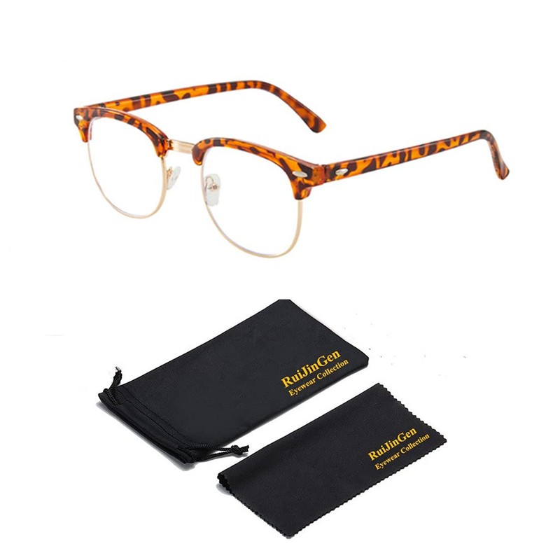Half frame Retro Semi Rimless Clear Lens Glasses Blue Blocking