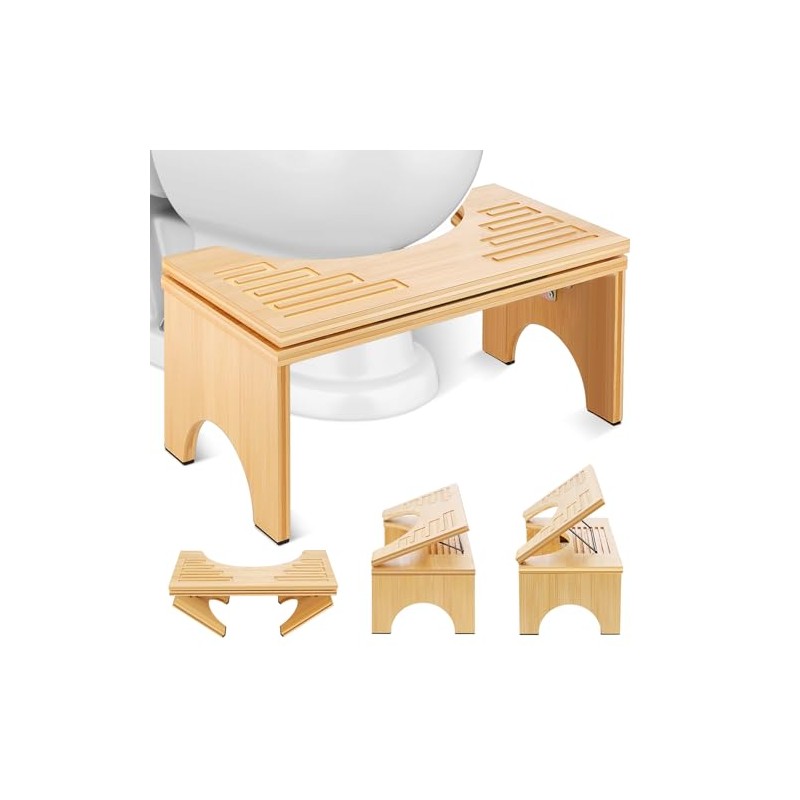 Foldable Toilet Stool 7.1 Inches Adjustable Height Bamboo Potty Stool