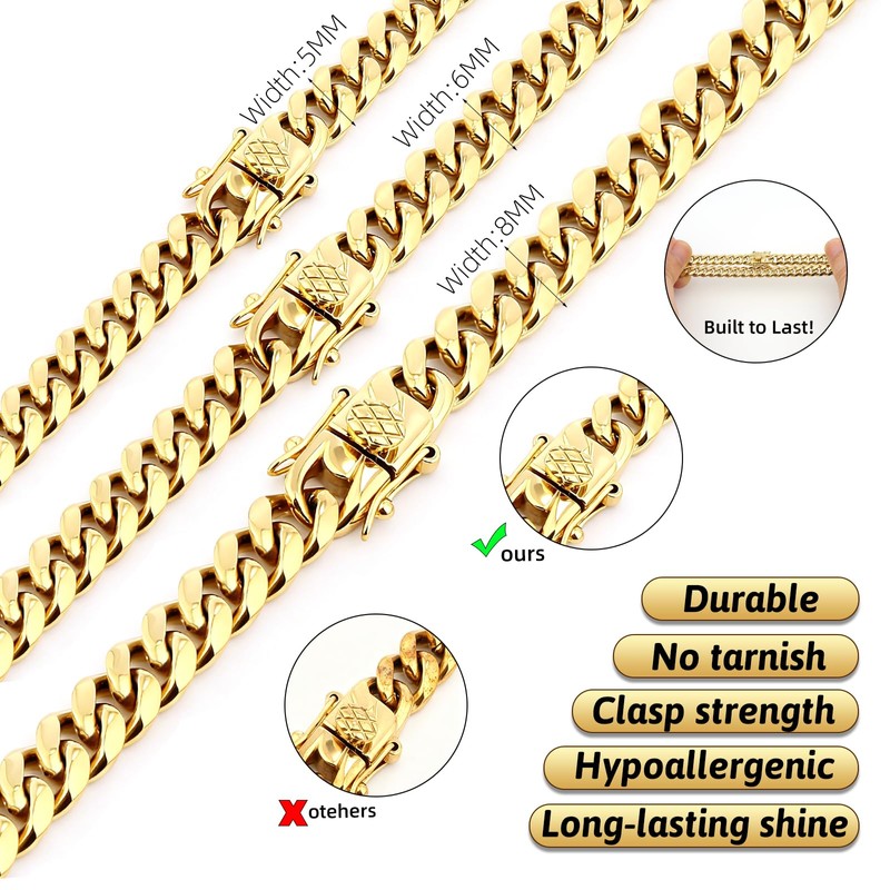 CaptainSteeL Stainless Steel Cuban Link Chain Necklace for Men