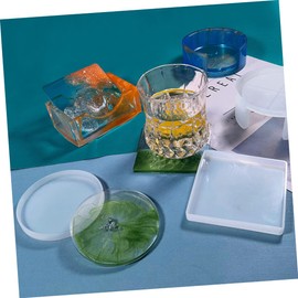 TEHAUX 1 Set Coaster Mold for Epoxy Resin Flexible and Durable DIY Coaster Holder Molds for Home Office Use Easy to Demold and Clean
