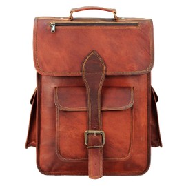 HULSH 16 Inch Genuine Leather Backpack for Women and Men - Retro Vintage Laptop Backpack