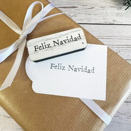 Feliz Navidad Wooden Rubber Stamp, DIY Christmas Crafts, Gift Tags, Scrapbooking Stamps, Christmas Wooden Stamp D4